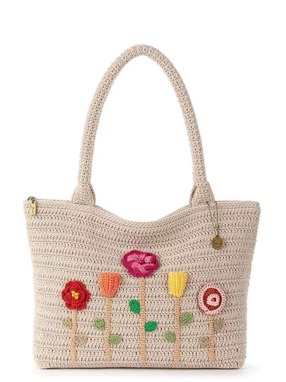 The Sak Classic Crochet Med. Flower Ecru Carry-All Tote Bag